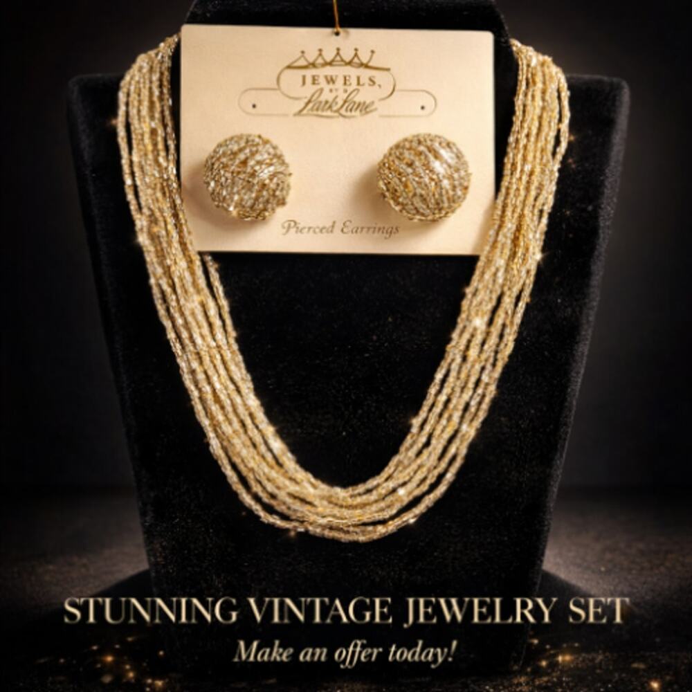 Vintage Park Lane Silver RSVP Beaded Multi Strand Necklace and Earring Set NEW